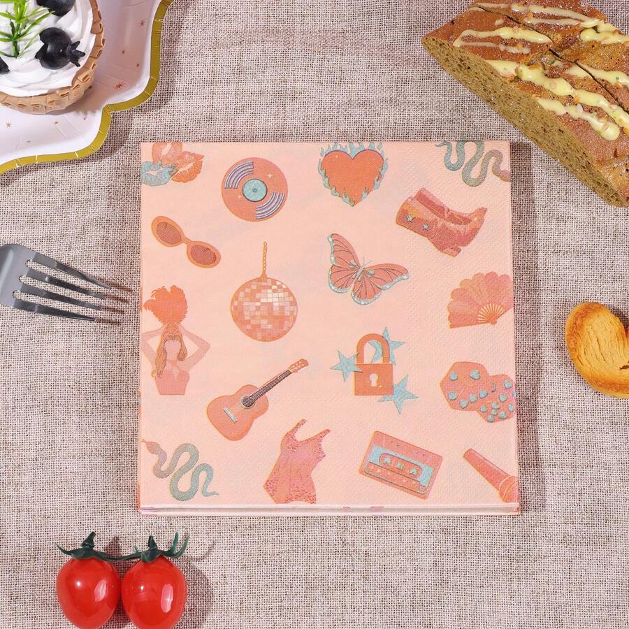 20pcs/40pcs/60pcs,Showgirl Party Napkins, Orange Showgirl Cocktail Napkins, Iridescent Party Decorations For Birthday Bachelorette Girl's Night Supplies,Orange Showgirl Themed Party Tissues With Disco Ball/Butterfly/ Cowboy Boots For Women And Girls - Multicolor - View 1