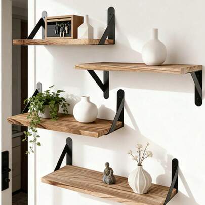 1pc/3pcs Bohemian Wooden Wall Mounted Storage Rack, Multifunctional Rustic Display Shelf For Living Room And Bedroom, Home Decor Storage Rack For Books And Decorative Items, Suitable For Home, Bedroom, Living Room, Wall Decor