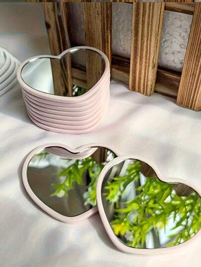 1 Heart-Shaped Portable Double-Sided Shatterproof Mirror Holder Makeup Mirror, Cute Pink Travel Pocket Mirror, Girl's Gift, Transparent Reflective Lightweight Makeup Mirror, Gift, Cosmetics, Women's Gift, Valentine's Day, Wedding, Car Parts, February 14th>Gift For Women, Bedroom, Pairing Small Gift, Home Decoration