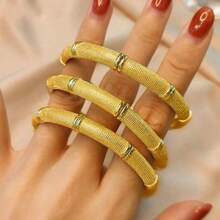 1 pieza Brazalete de mujer chapado en oro de 18K de cobre, adecuado para uso diario, novia, boda, fiesta - Multicolor - Ver 5
