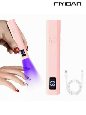 FIYIBAN Mini Handheld Gel Nail Lamp With LED Display - Portable LED Curing Light For Hardening, No Fragrance, USB Rechargeable, Battery, Ideal For Home & Salon Use, Nail Care, Sleek Design, Durable Plastic Body