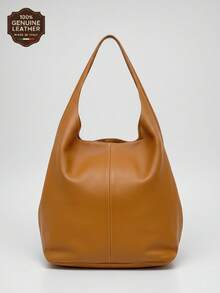 Borsa a secchiello in vera pelle italiana per donna, borsa a mano in stile retrò di grande capacità, borsa da college da donna per tutti i giorni e per i pendolari, borsa alla moda, grande borsa a tracolla, stile casual e versatile - Cammello - Visualizzare 1