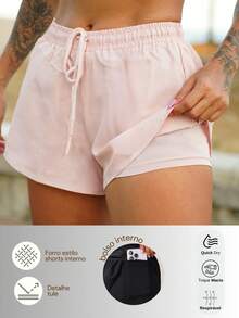 Women's Shorts With Drawstring, Lining, And Inner Pocket. - Baby Pink - View 3