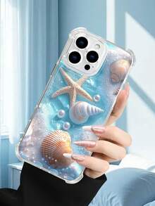 1PC Funda transparente con diseño de estrellas de mar, conchas y perlas sobre fondo acuático brillante, estilo minimalista fresco y marino, protección contra caídas, ideal para mujeres y amantes del océano y las vacaciones en la playa, regalo perfecto para fiestas, amigos, pareja o familia : funda transparente resistente a golpes, compatible con Apple Phone17/16/15/14/13/12/11/XS/XR/X/PLUS/PRO/PROMAX, agarre cómodo, regalo ideal para ocasiones especiales - transparente - Ver 3