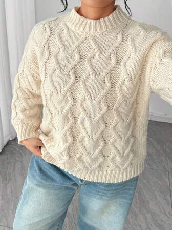 Casual Versatile Heart Textured Knit Pullover Sweater For Women