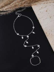 1 chiếc vòng tay chuỗi hạt ngọc trai giả và đá Cubic Zirconia thanh lịch, thích hợp cho trang phục hàng ngày của phụ nữ, hẹn hò, tiệc tùng, tiệc chiêu đãi, quà tặng ngày lễ - Bạc - Xem 5