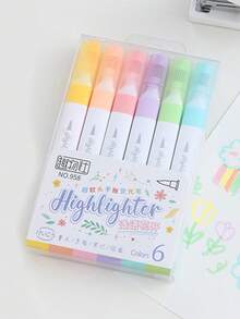 6顏色柔和淡色顏色螢光筆套裝刷熒光燈馬克筆鋼筆藝術馬克筆日本可愛卡哇伊文具 - 彩色 - 查看 9
