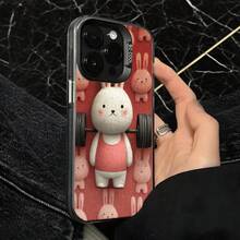 Funda de Teléfono Patrón de Conejo Rosa Levantando Pesas para Modelos de  y  Adecuada para Todas las Estaciones Opción de Regalo Ideal - Plateado - Ver 4