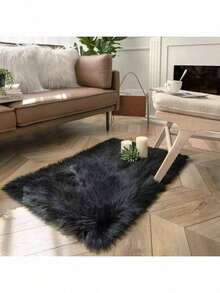 1 件黑色长毛地毯，1 件圣诞白色仿羊皮绒毛地毯 - 柔软毛绒仿毛皮地毯 - 可水洗长方形大面积地毯，适用于客厅、卧室、装饰地毯、卧室装饰、小地毯、地毯、家居装饰、客厅地毯、客厅小地毯、卧室地毯、客厅家居装饰、户外地毯、可水洗地毯 - 黑色 - 查看 5