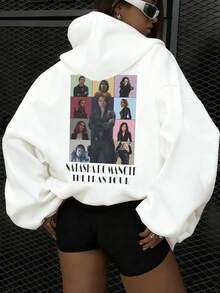 女士加厚抓绒内衬卫衣，复仇者联盟人物印花，纯棉落肩设计，百搭，风格涵盖潮流/复古/街头/英伦/学院风，适合秋冬季寒冷天气穿着。 - 白色 - 查看 1