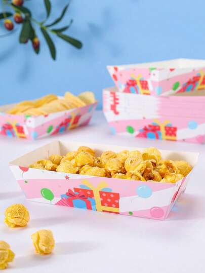 10/24pcs Holiday Balloon & Gift Box Printed Food Boxes, Fries Boxes, Popcorn Boxes, Popcorn Boxes, Birthday Party Decor And Home Movie Night Snack Boxes, Suitable For Lunch Box, Bakery Bread, Burger Restaurant