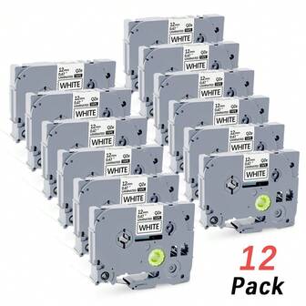 12包 12毫米（1/2英寸）兼容标签带，适用于Brother TZe-231 TZ-231 T231 TZ231覆膜P Touch标签打印机，黑底白字，也适用于PT-D200 PT-D210 PTH100 PT-D400，0.47英寸 x 26.2英尺（12毫米 x 8米），12包