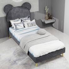 Modern And Minimalist Upholstered Bed With Soft Cartoon Pattern Headboard, 90 X 200 Cm, Grey, Multifunctional Bedroom Furniture, Low Slatted Base Without Storage (Without Gas Spring), Mattress Not Included. - Gray + Fabric + Metal + Memory Foam - View 8