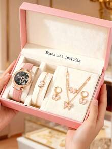5/4 Stücke Mädchen modische und elegante Schmetterling Muster Quarz Uhr, geeignet für Mädchen zum Tragen, kombiniert mit Schmetterling Schmuck Halskette, Armband und Ohrring Set, ist die perfekte Wahl für Mädchen Geburtstag/Feiertag Geschenke, geeignet für den täglichen Gebrauch wie Schulrückkehr, Partys und Reisen. Weihnachtsgeschenke, Abschlusszeit, Valentinstag, perfekte Geschenke für Mädchen - Verschiedenfarbig - Übersicht 1