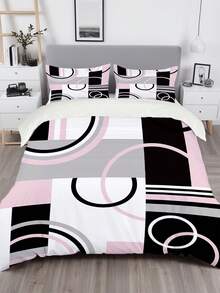 3pcs Modern Geometric Circle Design Print Duvet Cover Set (1*Duvet Cover + 2*Pillowcases, Without Core), Pink & White Abstract Pattern Duvet Cover 3PCS, Sleek Minimalist Bedroom Decor For Contemporary & Urban Aesthetic Enthusiasts, Soothing Visual Fatigue, Suitable For Home, Bedroom And Guest Room Use - Pink - View 19