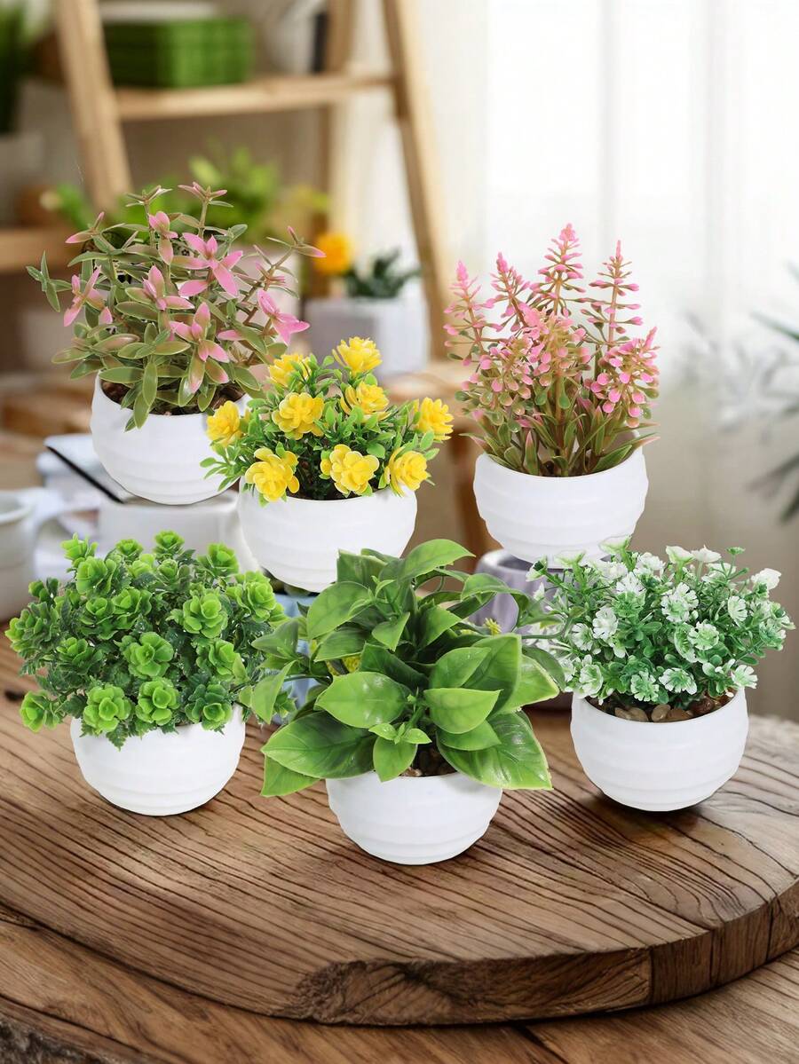 6 buc/set ghivece artificiale mini suculente, decorațiuni verzi, material PP, material PE, plante artificiale, decorațiuni pentru birou, personalizate din fabrică, decorațiuni pentru dormitor școlar, decorațiuni pentru petreceri în aer liber, evenimente, sărbători, petreceri de ziua de naștere - Verde - Vizualizare 1