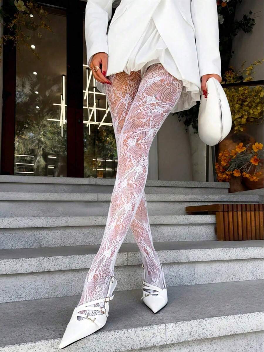 1 đôi tất lưới cỡ lớn dành cho nữ, tất dài đến đùi bằng ren hoa hồng kiểu Pháp cổ điển, tất lưới thời trang, gợi cảm, thanh lịch và độc đáo, thích hợp cho các kỳ nghỉ, tiệc tùng, dạ hội và các sự kiện buổi tối. - trắng - Xem 1