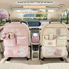 Multi-Functional Storage Bag With Multiple Compartments, Cute Bear Design, Faux Leather, Ideal For Car Interior Decor And Accessories, Car Seat Back Organizer|Playful Design|Durable Storage Bag, Car Seat Back Organizer, Car Seat Back Organ - Túi đựng đồ cho thỏ - Xem 2