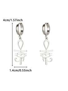 1Pair Vintage Egyptian Ankh Cross Drop Hoop Earrings For Women Men, Egyptian Ankh & Eye Of Horus Earrings, Gold Stainless Steel Earrings, Silver Earrings, Symbolic Earrings, Mystic Aesthetic Jewelry Fashion Accessories For Daily Wear, Ankh Festival Gift For Her - Earrings - View 15