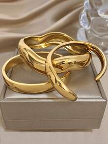 18K镀金奢华复古不锈钢光滑弧形几何手镯套装，女士优雅礼物，适合妈妈、圣诞节、嘉年华、冬季、婚礼、锐舞派对/舞会/日常佩戴，周年纪念日、情人节、波西米亚风生日、伴娘礼物。 - 彩色 - 查看 4