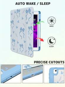 1 Piece, IPad 10/9/11th 2025 Double-Sided High-Definition Printed Blue Bow Pattern Rotating Tablet Case, Transparent Acrylic Back Cover, Wear-Resistant And Anti Drop, Automatic Wake-Up/Sleep, Multi Angle Support With Pen Slot, Essential For Office And Study, Non-Magnetic Protective Case, 2026 Christmas/New Year Gift - Blue - View 6