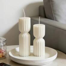 شمعة عمود فاخرة بتصميم شرائط بيضاء ثلاثية الأبعاد بحجم 11.5-19.5 سم، شمعة عطرية خالية من الدخان، مناسبة كهدية عيد ميلاد أو عيد الحب أو للاستخدام اليومي أو كهدية أو لاحتفالات الزفاف أو كتذكارات أو لحفلات أو لديكور طاولة المنزل خلال شهر رمضان