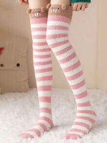 1 Pair Women's Cartoon Cute Thermal Lined Over,,Knee Socks, Cozy Socks - Multicolor - View 1