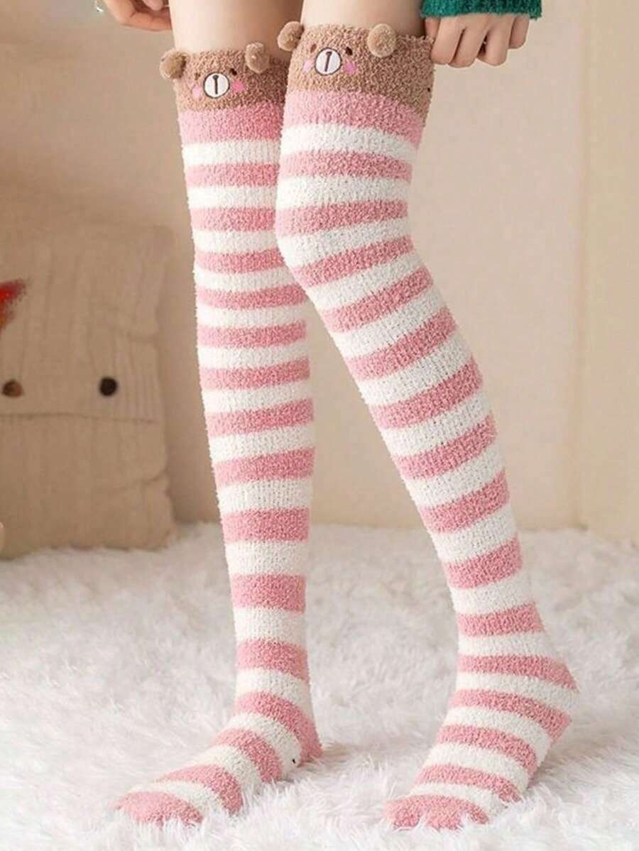 1 Pair Women's Cartoon Cute Thermal Lined Over,,Knee Socks, Cozy Socks - Multicolor - View 1