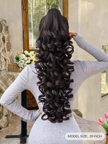 26英寸长棕色深波浪耐热合成纤维马尾假发，适合日常使用 - 黑棕色 - 查看 3
