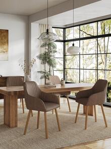 Modern Vertical-Stripe Upholstered Dining Chairs With Armrests And Solid Wood Legs For Dining Room, Kitchen, Living Room - Set Of 2 / Set Of 4 / Set Of 6 - Mocha Brown - Mocha Brown - View 3