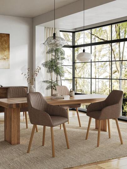 Goeurvant Modern Vertical-Stripe Upholstered Dining Chairs With Armrests And Solid Wood Legs For Dining Room, Kitchen, Living Room - Set Of 2 / Set Of 4 / Set Of 6 - Mocha Brown