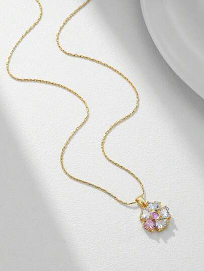 1件不锈钢花朵吊坠项链，创意设计，简约时尚，复古休闲，适合情人节、开斋节、日常佩戴、通勤、街头、派对、送礼（OPP袋包装）