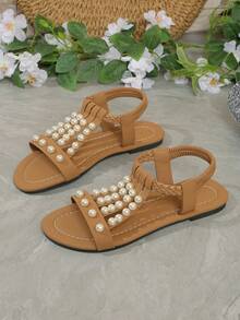 2026 Nuevas sandalias planas de correa plana para verano, sandalias planas marrones - 1 par de zapatos planos elegantes, sandalias con hebilla dorada retro de moda, sandalias de playa y resort, elegante dama, estilo universitario preppy, elegante, resort, playa, bohemio, casual, piel de PU, hebilla, playa, vacaciones, boda, universidad, resort, fiesta, oficina, interior/exterior, primavera/verano/otoño - Marrón - Ver 2