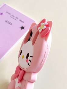 [Sanrio Silicone Protective Case] 1pc Fashionable & Creative Bow Kitty Cat Sanrio Silicone Waterproof Shockproof Phone Case, Compatible With IPhone 17 Series, 11/12/12 Pro, 13/14/15, 13 Pro/14 Pro/15 Pro, 12 Pro Max/13 Pro Max/14 Pro Max/15 Pro Max, 16, 16 Pro, 16 Pro Max, 17, 17 Pro, 17 Pro Max, Pink Kitty, Cartoon, Sitting Pose, Floral - Pink - View 3