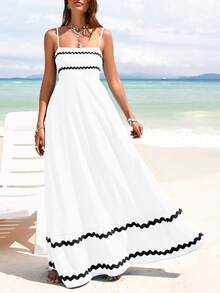 Women's Summer Flowy Maxi Dress Vestidos Casual Sleeveless Strap Ruffle Wedding Guest Graduation Beach Party Travel Vacation Long White Dresses  Easter Dresses For Women - trắng - Xem 5