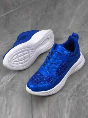 Zapatos deportivos casuales cómodos con cordones para mujer, zapatillas de deporte de moda con diseño de lentejuelas, zapatos para correr ligeros