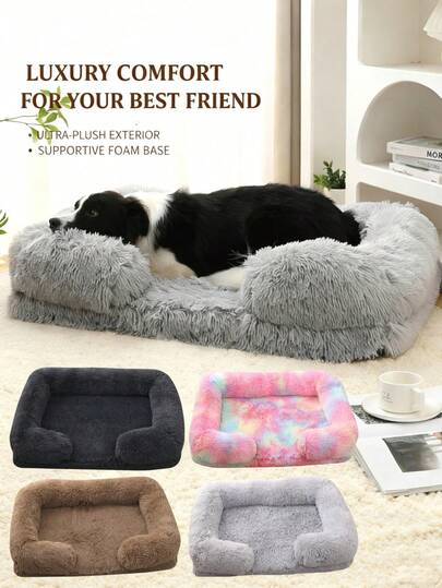  1pc HUITAIYANG Pet Bed, Square Pet Bed, Rectangular Pet Bed, Dog Bed, Cat Bed, Removable Pet Bed, Fluffy Warm Pet Bed For Autumn/Winter, Suitable For Large/Medium Dogs And Cats