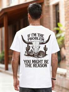 Zrgoth Men's Casual Versatile Simple English Slogan Sheep Head Country Animals Print Short Sleeve T-Shirt - White - View 4