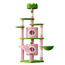 DOGAT Tall Cat Tree Tower 162cm 64 Inch Large Multi Level Indoor Cat Tree With Scratching Posts Condos Hammock Crown Bed Activity Centre For Kittens Multiple Cats And Apartments - Pink/Green - Pink - View 10
