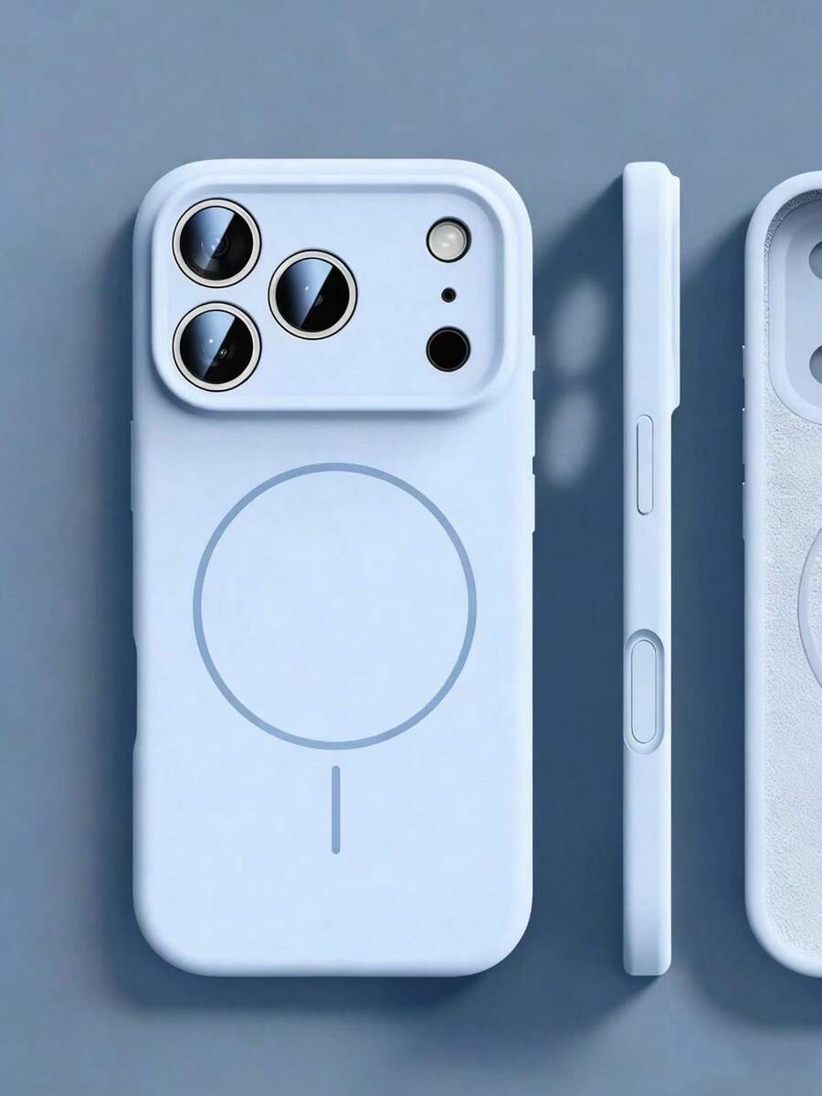 1个哑光液态硅胶极简磁吸手机壳，兼容 17 AIR 16 15 14 13 12 Pro Max Plus，支持无线充电，柔软硅胶后盖 - 藍色 - 查看 1