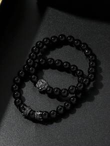 3pcs/Set Fashionable Versatile Men's Steel Band Quartz Watch With Lion Crown Bead Bracelet Set, Suitable For Business, Party And Daily Wear, Best Gift For Men - Black - View 5