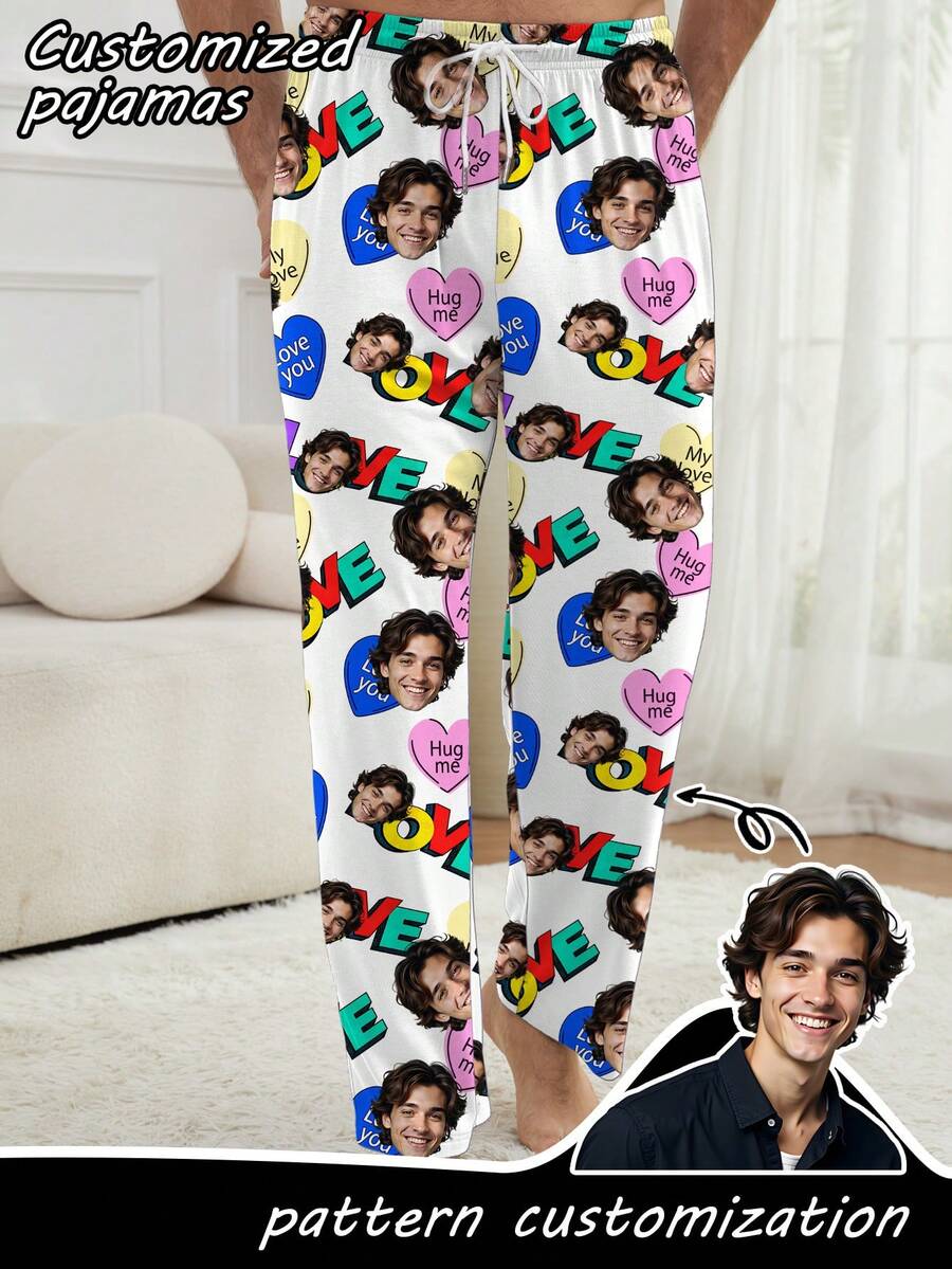 Customized Photo/ Print Men's Pajama Pants, Personalized All-Over Print Couple/Family Funny Holiday Gift - Multicolor - View 1