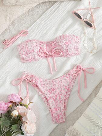 Xinshengyuan 2pcs/Set Christmas,New Year's,Thanksgiving,Valentine's Day Costumes,Teen's Girl Swimwear Slimming Solid Color,Pants With Drawstring On The Side,Luxury Swimsuit,Vacation Beach And Swimming Pool,Casual Outing Seaside Beach Party Bikini Set,Detachable Swimwear Pad,Festive Outfit,Women's Swimwear,Women Tops,Holiday Matching Outfit,Summer Sunshine Beach Outfit,Winter Hot Spring Swimsuit Swim Trunks.