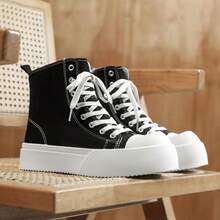 Men's Fashionable Casual Boots, Canvas & Denim Upper Material, Soft & Flexible, Adjustable Lacing For Customized Fit, Flexible & Shock-Absorbing Sole, Versatile For Daily Wear - Black - View 2