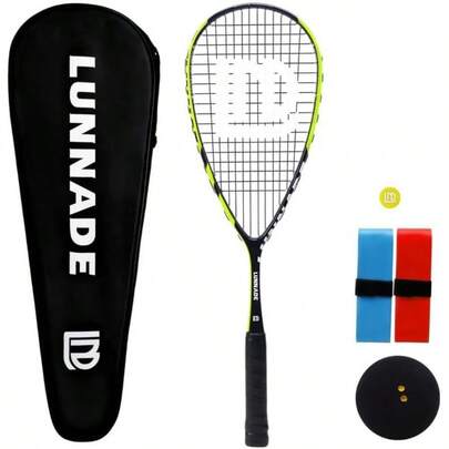 Raqueta de squash de carbono ligera con forma de gota, con pelota, sobrepuño, amortiguador y bolsa
