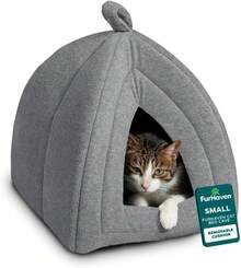 Furhaven - Cama para gatos pequeños, de forro polar, plegable, lavable, gris jaspeado, pequeña - Forro polar de algodón, color rosa caramelo. - Ver 1