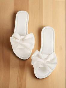 Women's Flat Sandals Slippers 2025 New Bowknot Outdoor Soft Bottom Lightweight Breathable Flat Beach Slides - White - View 5