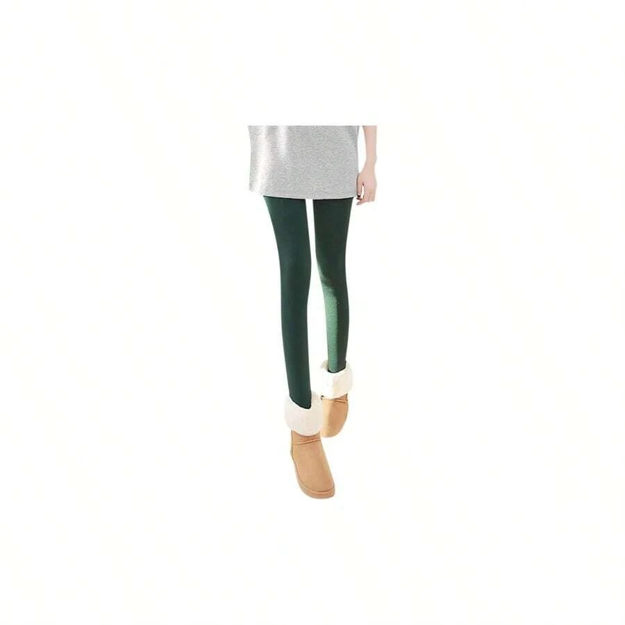 Pantalones Gruesos Ajustados Invierno para Mujer, Mallas Terciopelo, Pantalones Lana, Pantalones clidos Delgado Cmodo Pantalones de saln para Mujeres Moda Corriendo Leggings - Green + Talla única - Ver 1