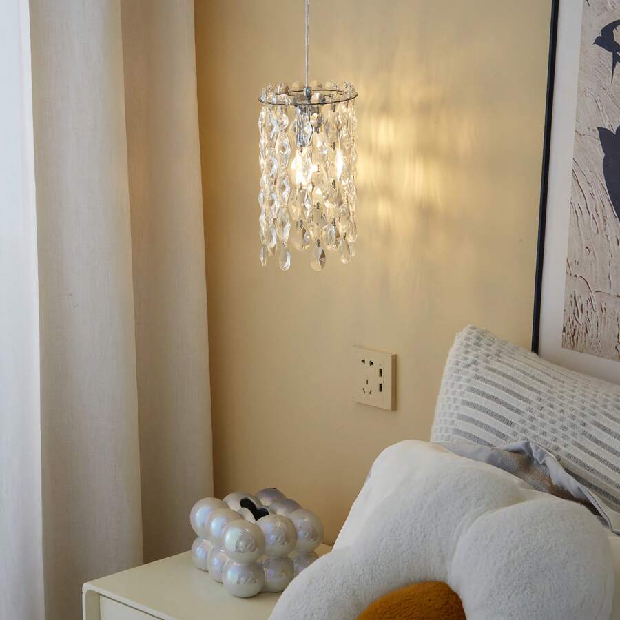 Modern Semi-Flush Mount Crystal Mini Pendant Light, Lattice Crystal Pendant Light, E14 Lamp Base (Bulb Not Included) Round Crystal Pendant Light, Suitable For Bedside Cabinet, Kitchen Island, Living Room, Kitchen And Hallway (Gold/Chrome) - 14cm/5.51inch - View 1