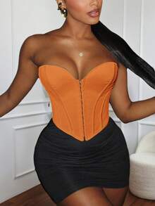 Yuwenier Y2K Backless Halter Top With Eye Socket Lace-Up, Music Festival Summer - Orange - View 3